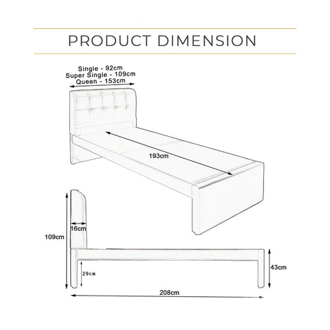 Image of Neeka Single / Super Single/Queen Bed Frame w/ Mattress Option - 4 Available Colours