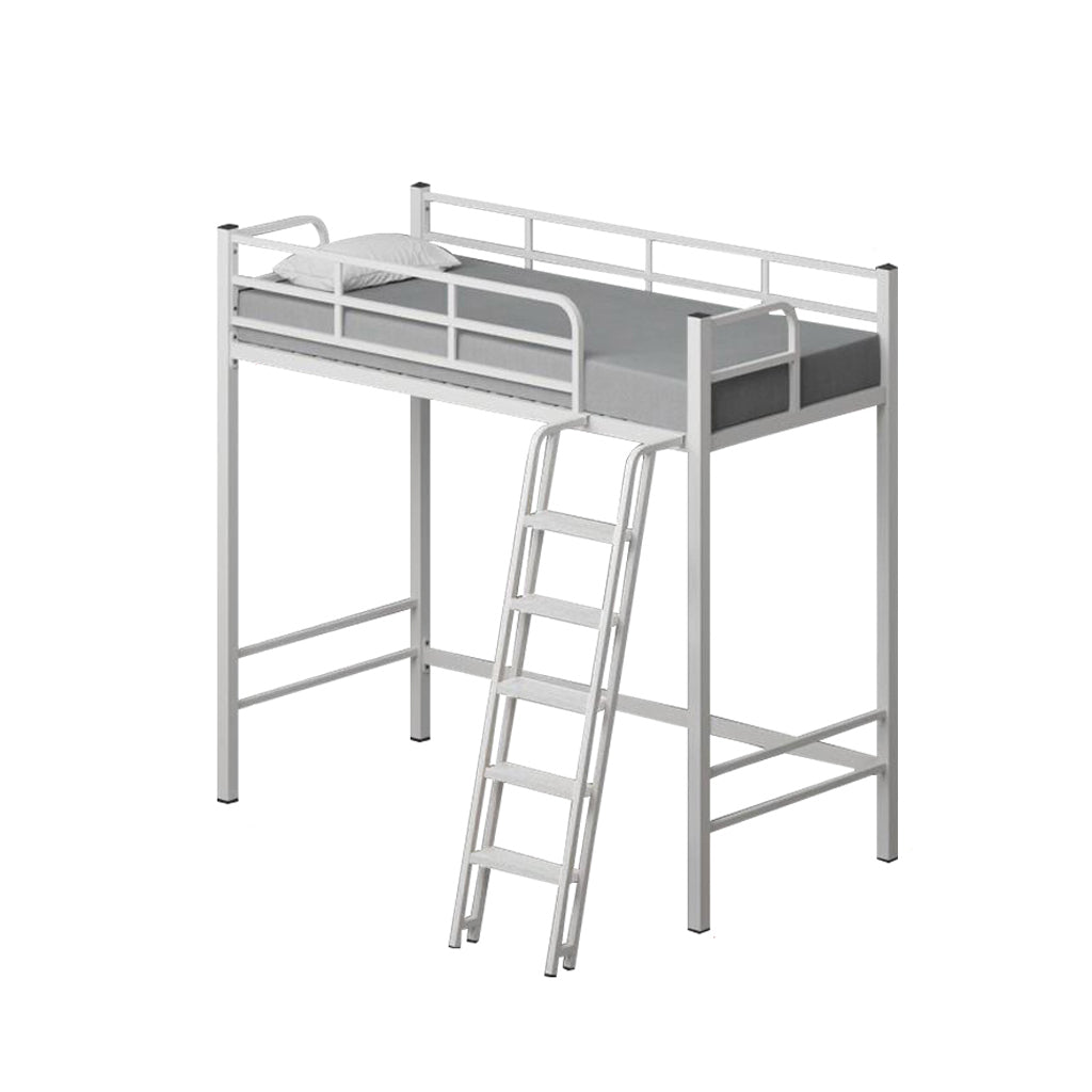 Laura Single Metal Bunk Bed Frame or Loft Bed Style in White Colour - with Mattress