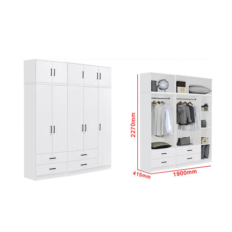 Image of Cyprus Series 5 Door Tall Wardrobe with 4 Drawers and Top Cabinet in Full White Colour