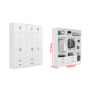 Cyprus Series 5 Door Tall Wardrobe with 4 Drawers and Top Cabinet in Full White Colour