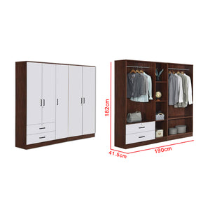 Berlin Series 5 Door with 2 Drawers Soft Closing Wardrobe in Cherry Oak + White Colour