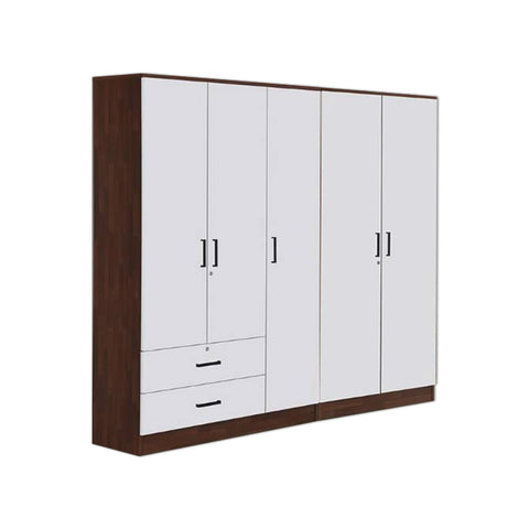 Berlin Series 5 Door with 2 Drawers Soft Closing Wardrobe in Cherry Oak + White Colour