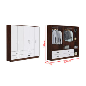 Berlin Series 5 Door with 4 Drawers Soft Closing Wardrobe in Cherry Oak + White Colour