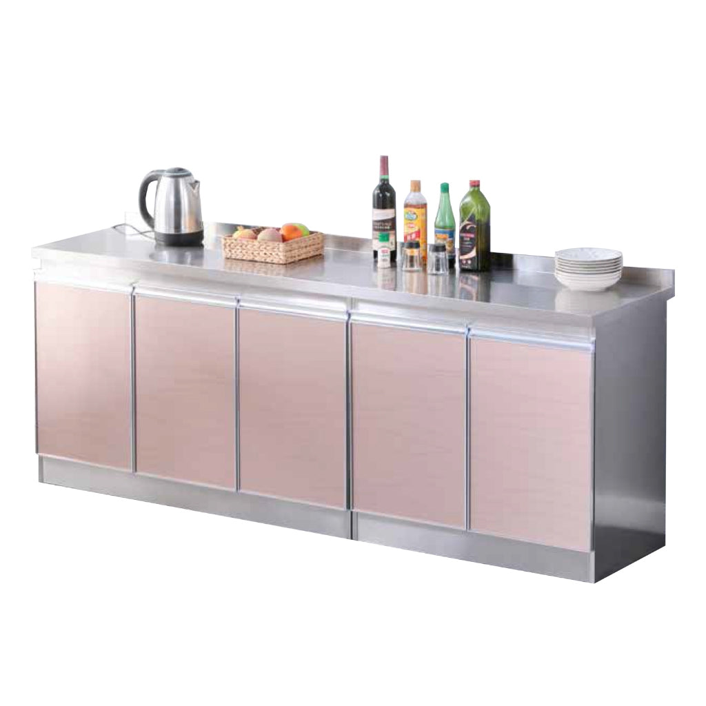 Greta Stainless Steel Top Kitchen Cabinet with Tempered Glass 5-Doors