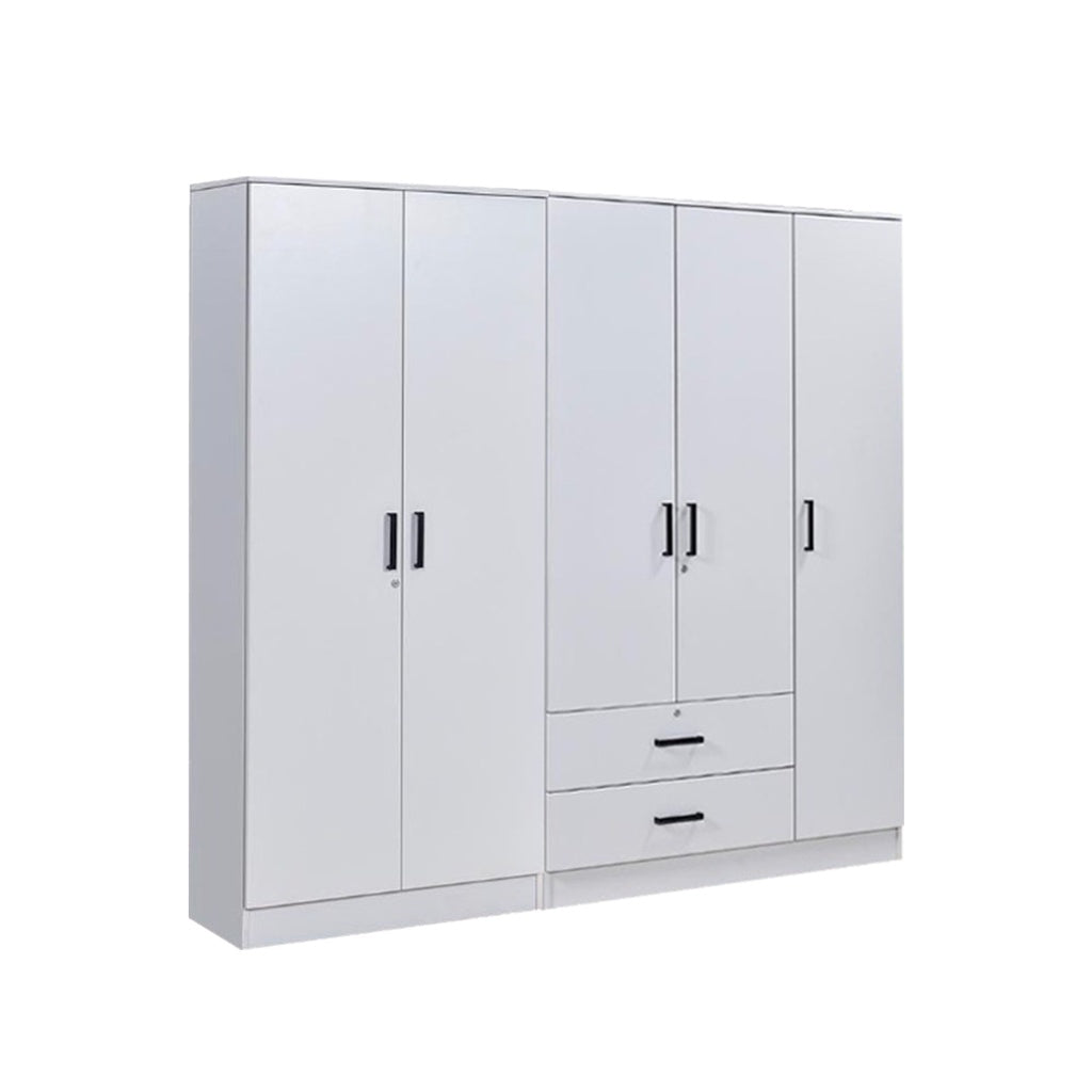 Moira CARB-P2 Certified Board 2-5 Doors  Scratch-Resist Wardrobe w/ Drawers White Colour