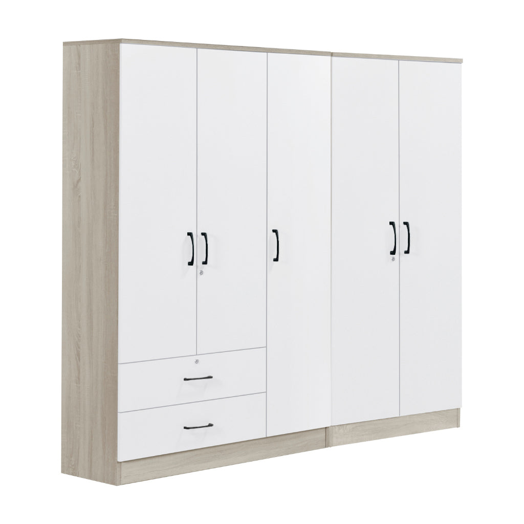 Poland Series 5 Door Wardrobe with 2 Drawers in Ivory & White Colour