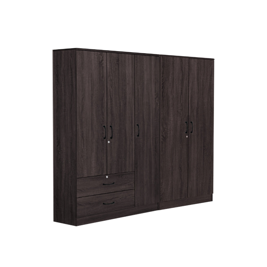 Britain Series 1/2/3/4/5 Doors Tall Wardrobe with Drawers and Top Cabinet in Black Walnut