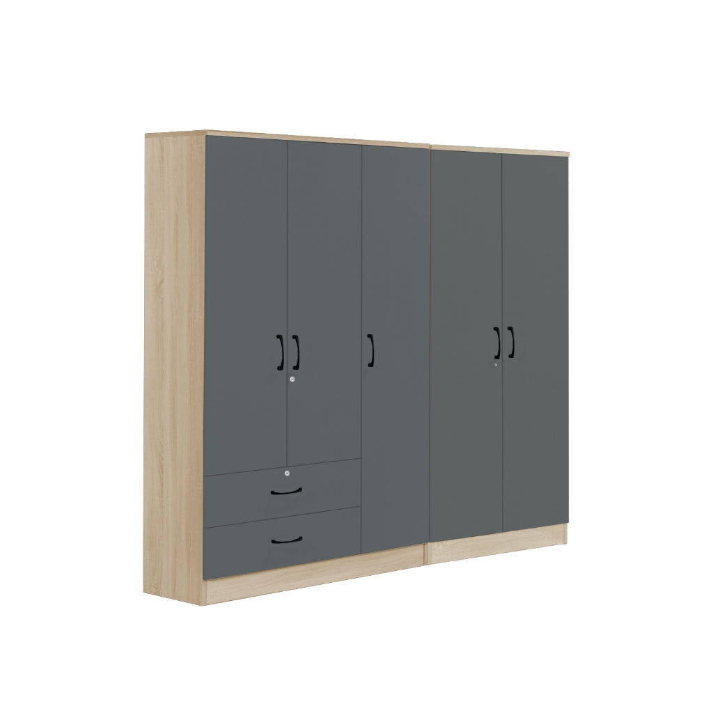 Florence Series 1/2/3/4/5 Doors Tall Wardrobe with Drawers and Top Cabinet in Natural