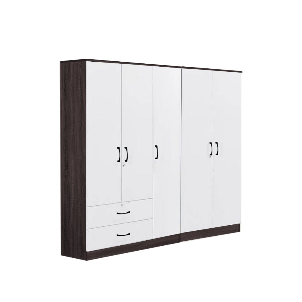 Rome Series 1/2/3/4/5 Doors Tall Wardrobe with Drawers and Top Cabinet in Walnut+White