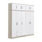 Poland Series 5 Door Tall Wardrobe with 2 Drawers and Top Cabinet in Ivory & White Colour