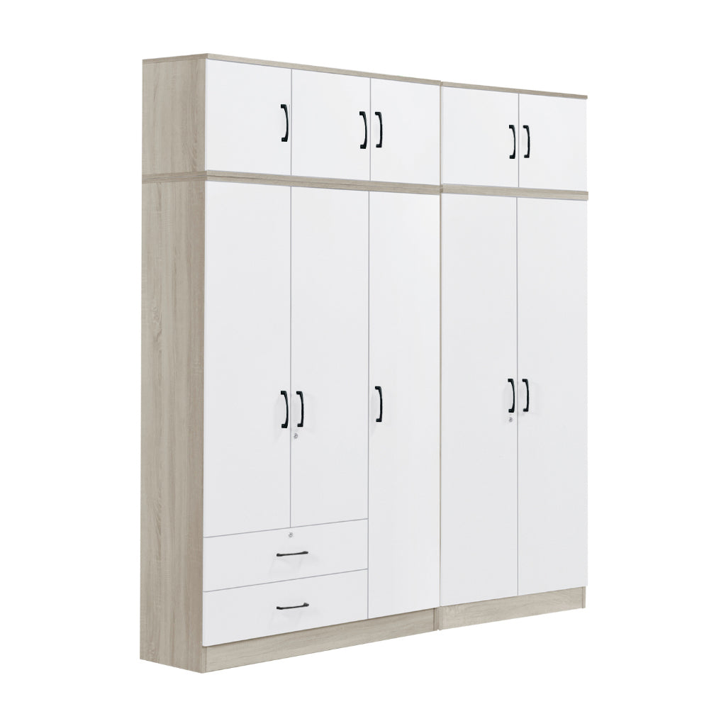 Poland Series 5 Door Tall Wardrobe with 2 Drawers and Top Cabinet in Ivory & White Colour