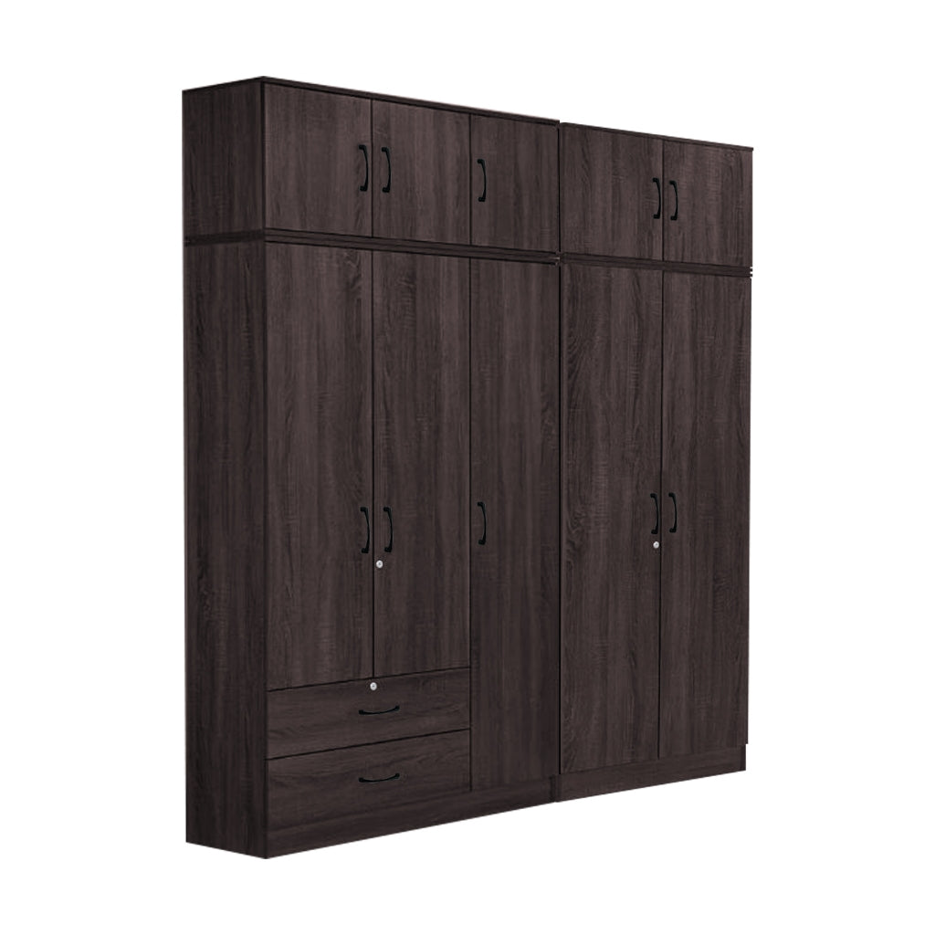Britain Series 1/2/3/4/5 Doors Tall Wardrobe with Drawers and Top Cabinet in Black Walnut
