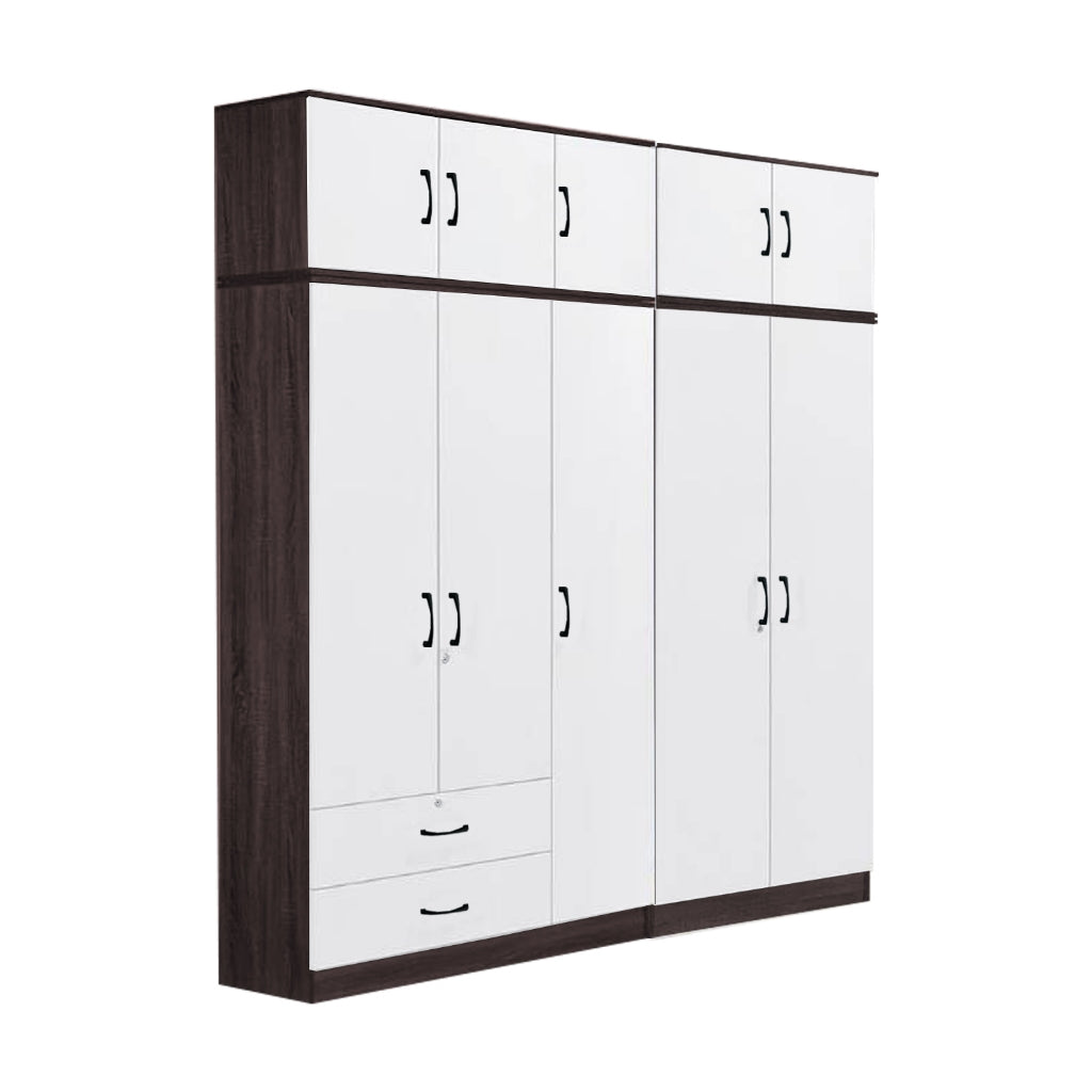 Rome Series 1/2/3/4/5 Doors Tall Wardrobe with Drawers and Top Cabinet in Walnut+White