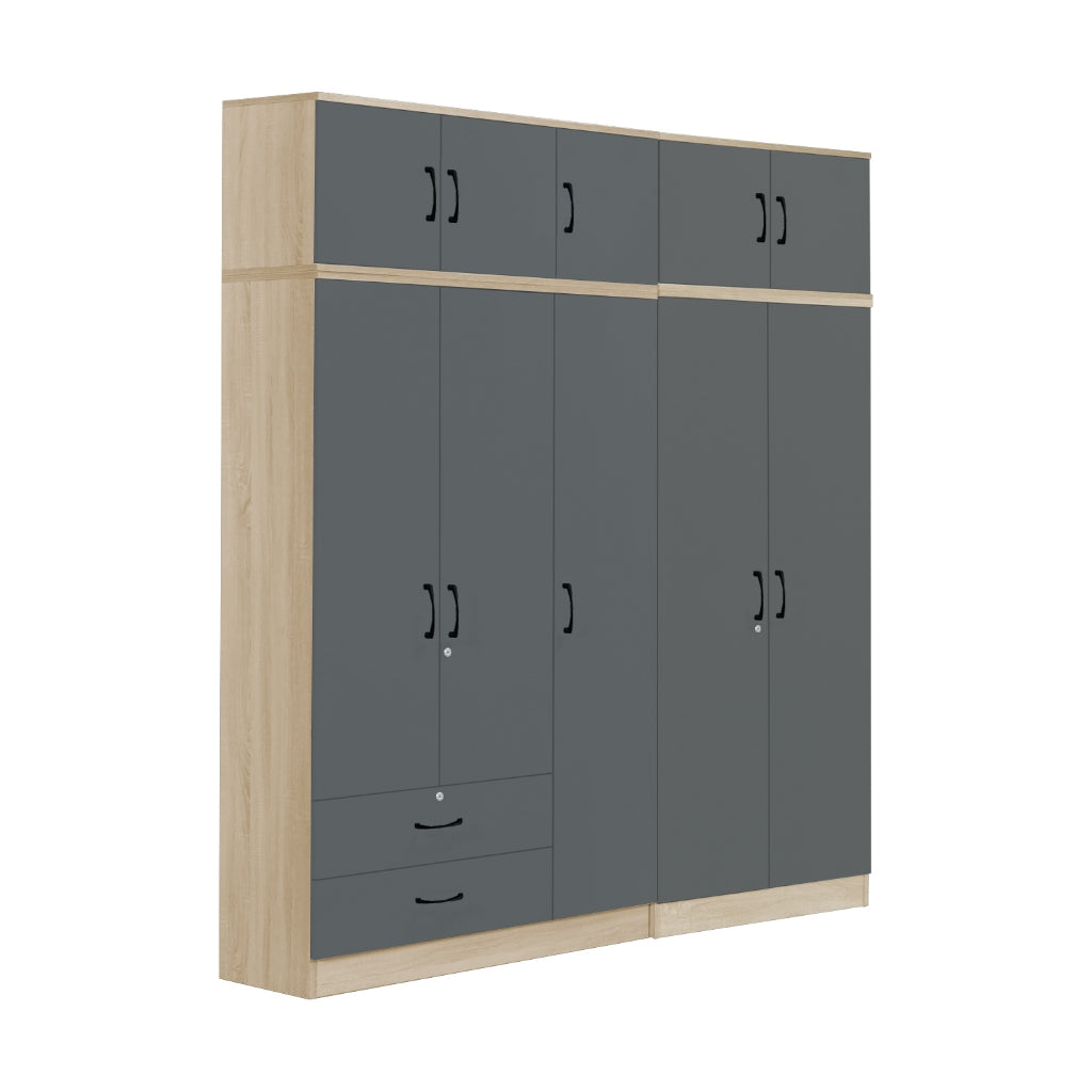 Florence Series 1/2/3/4/5 Doors Tall Wardrobe with Drawers and Top Cabinet in Natural