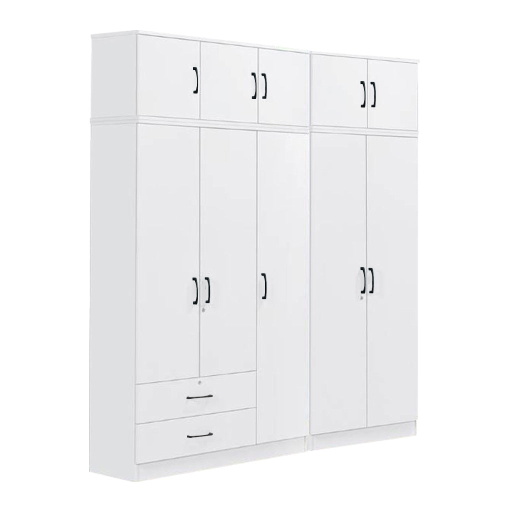 Cyprus Series 5 Door Tall Wardrobe with 2 Drawers and Top Cabinet in Full White Colour