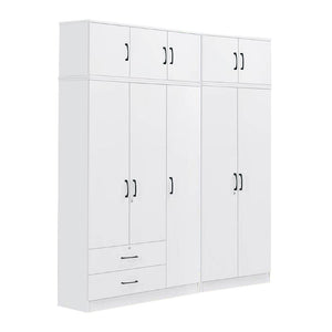 Cyprus Series 5 Door Tall Wardrobe with 2 Drawers and Top Cabinet in Full White Colour