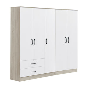 Poland Series 5 Door Wardrobe with 2 Drawers in Ivory & White Colour