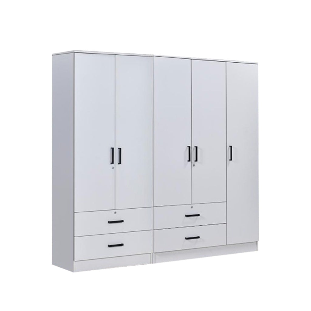 Moira CARB-P2 Certified Board 2-5 Doors  Scratch-Resist Wardrobe w/ Drawers White Colour