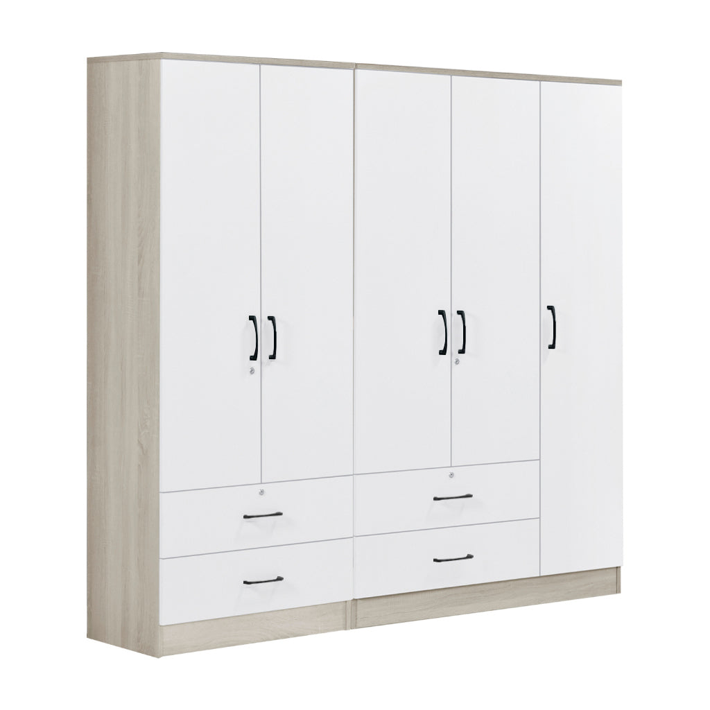 Poland Series 5 Door Wardrobe with 4 Drawers in Ivory & White Colour