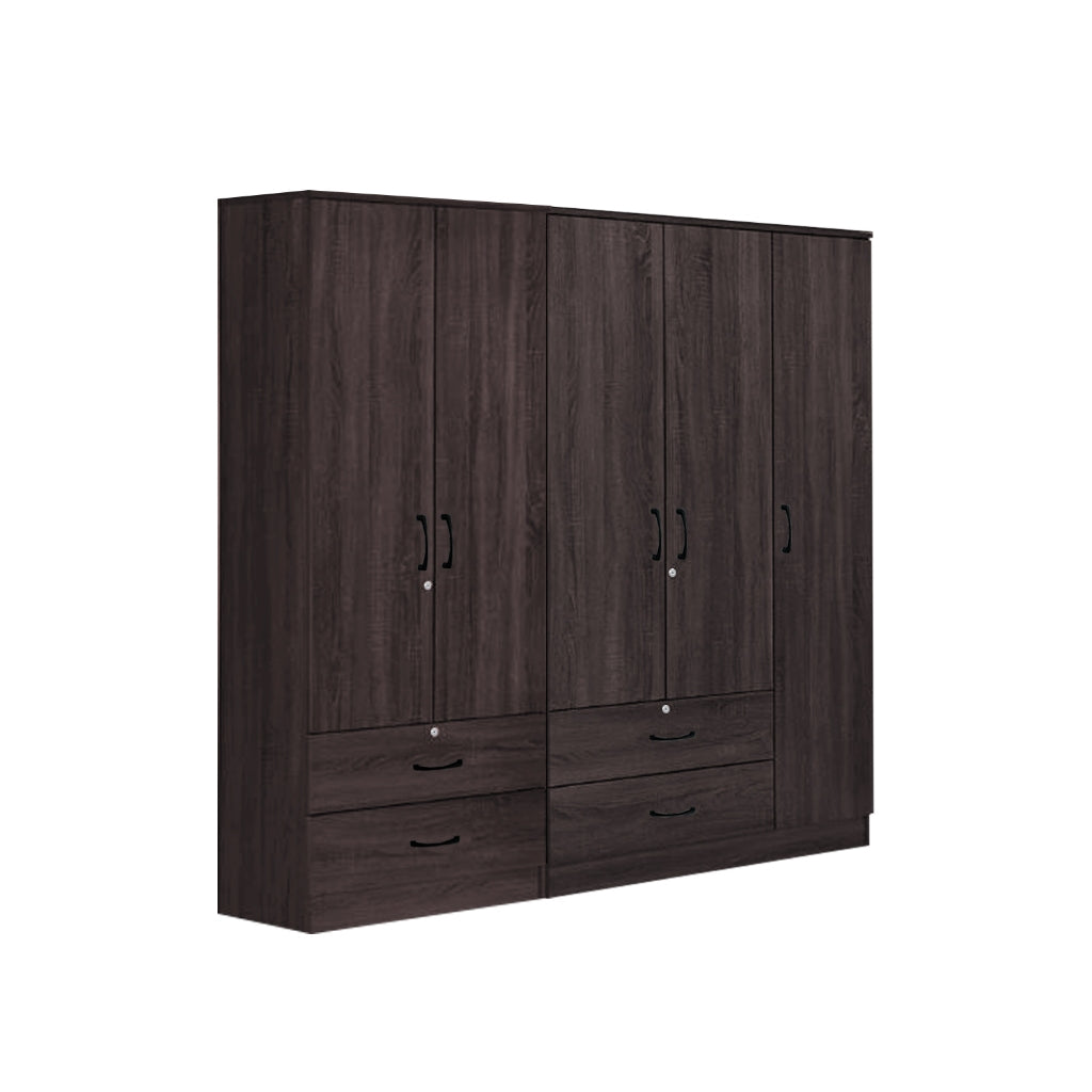 Britain Series 1/2/3/4/5 Doors Tall Wardrobe with Drawers and Top Cabinet in Black Walnut