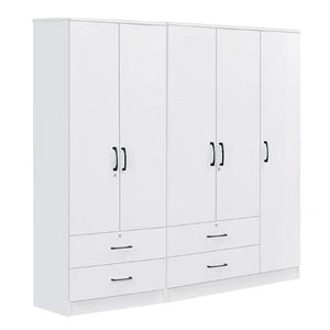 Cyprus Series 5 Door Wardrobe with 4 Drawers in Full White Colour