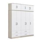 Poland Series 5 Door Tall Wardrobe with 4 Drawers and Top Cabinet in Ivory & White Colour