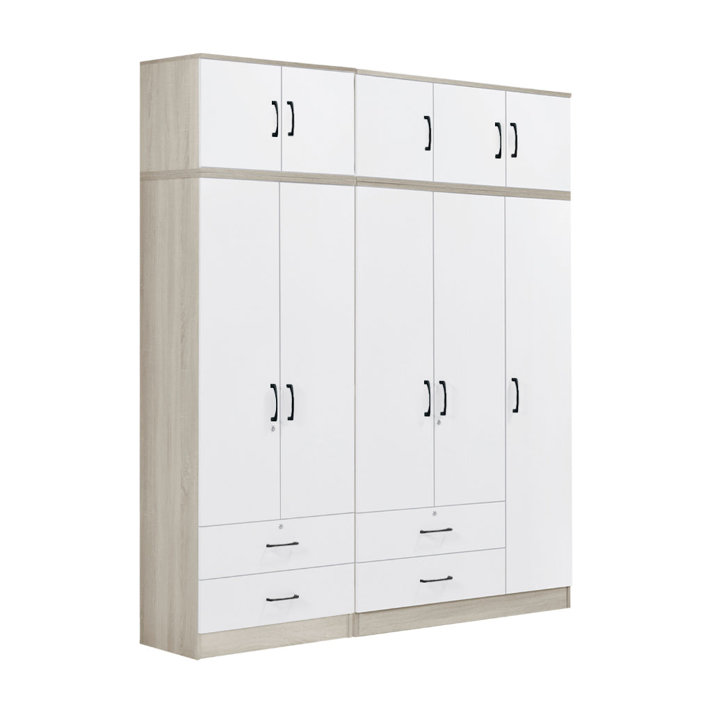 Poland Series 5 Door Tall Wardrobe with 4 Drawers and Top Cabinet in Ivory & White Colour