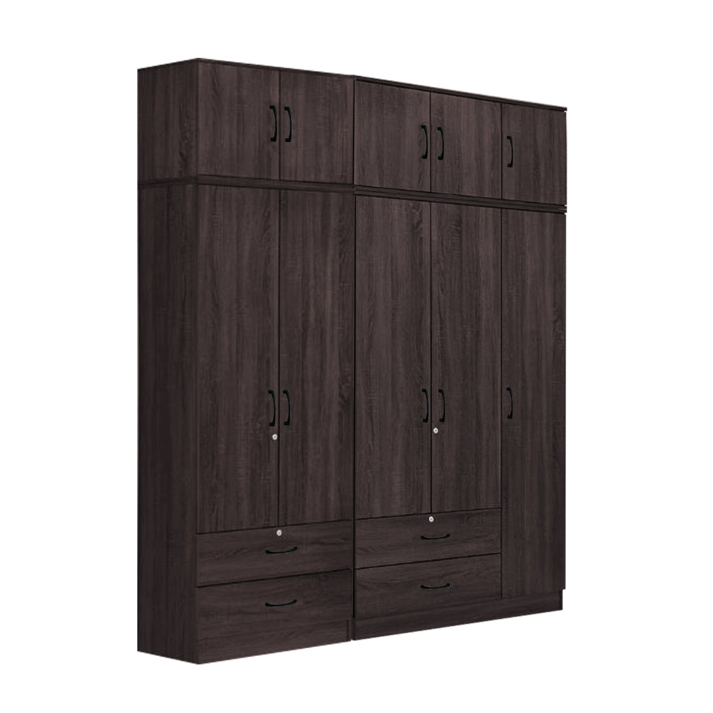 Britain Series 1/2/3/4/5 Doors Tall Wardrobe with Drawers and Top Cabinet in Black Walnut