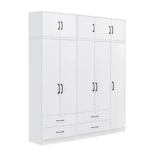 Cyprus Series 5 Door Tall Wardrobe with 4 Drawers and Top Cabinet in Full White Colour