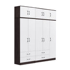 Rome Series 1/2/3/4/5 Doors Tall Wardrobe with Drawers and Top Cabinet in Walnut+White