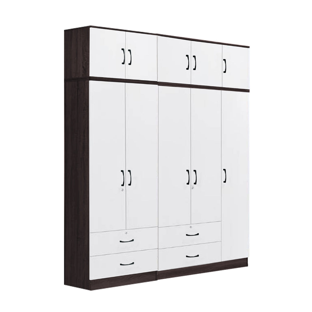 Rome Series 1/2/3/4/5 Doors Tall Wardrobe with Drawers and Top Cabinet in Walnut+White