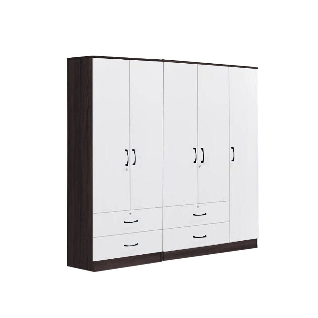Rome Series 1/2/3/4/5 Doors Tall Wardrobe with Drawers and Top Cabinet in Walnut+White