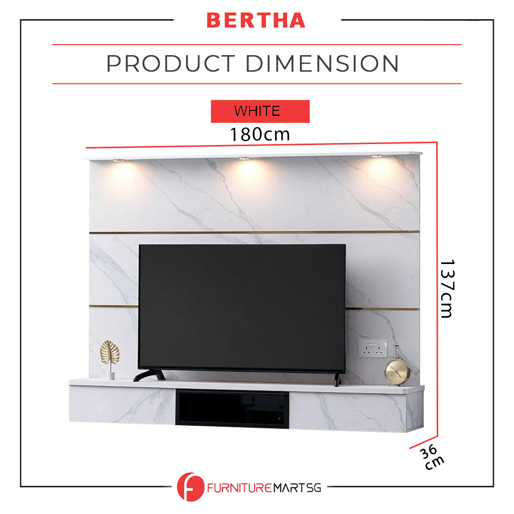 Bertha Floating TV Console with light and Socket in 2 Marble Colour