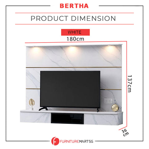 Image of Bertha Floating TV Console with light and Socket in 2 Marble Colour