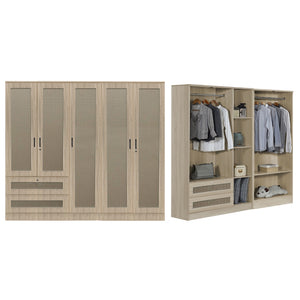 CROATIA Series 1/2/3/4/5 Doors Wardrobe Rattan Design with Drawers and Top Cabinet