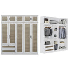 CROATIA Series 1/2/3/4/5 Doors Wardrobe Rattan Design with Drawers and Top Cabinet
