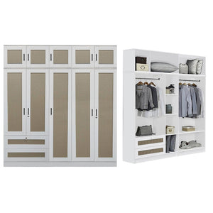 CROATIA Series 1/2/3/4/5 Doors Wardrobe Rattan Design with Drawers and Top Cabinet