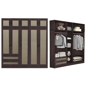 CROATIA Series 1/2/3/4/5 Doors Wardrobe Rattan Design with Drawers and Top Cabinet