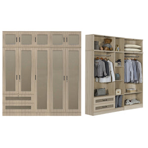 CROATIA Series 1/2/3/4/5 Doors Wardrobe Rattan Design with Drawers and Top Cabinet
