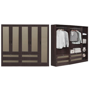 CROATIA Series 1/2/3/4/5 Doors Wardrobe Rattan Design with Drawers and Top Cabinet
