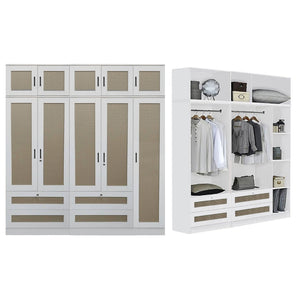 CROATIA Series 1/2/3/4/5 Doors Wardrobe Rattan Design with Drawers and Top Cabinet