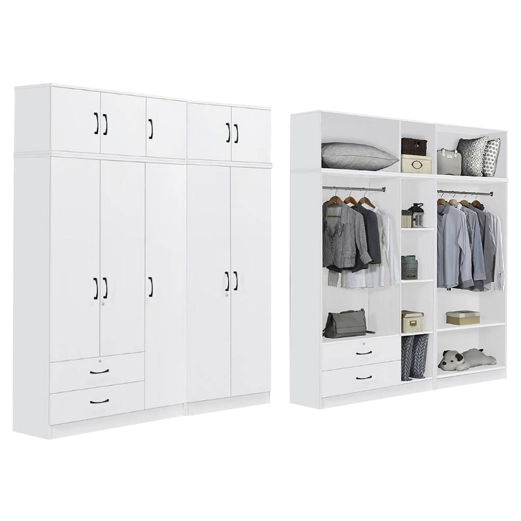 BERLIN Series 1/2/3/4/5 Doors Tall Wardrobe with Drawers and Top Cabinet in 6 Colours