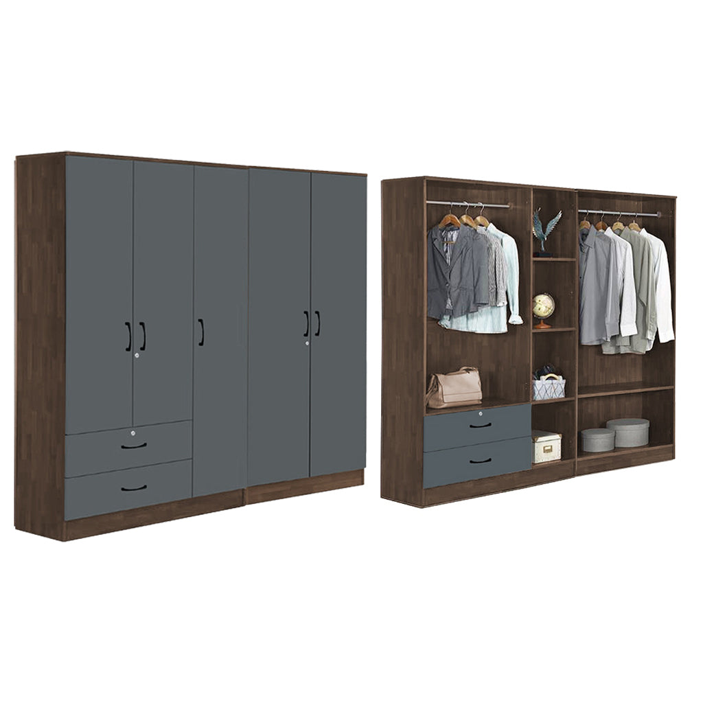 BERLIN Series 1/2/3/4/5 Doors Tall Wardrobe with Drawers and Top Cabinet in 6 Colours