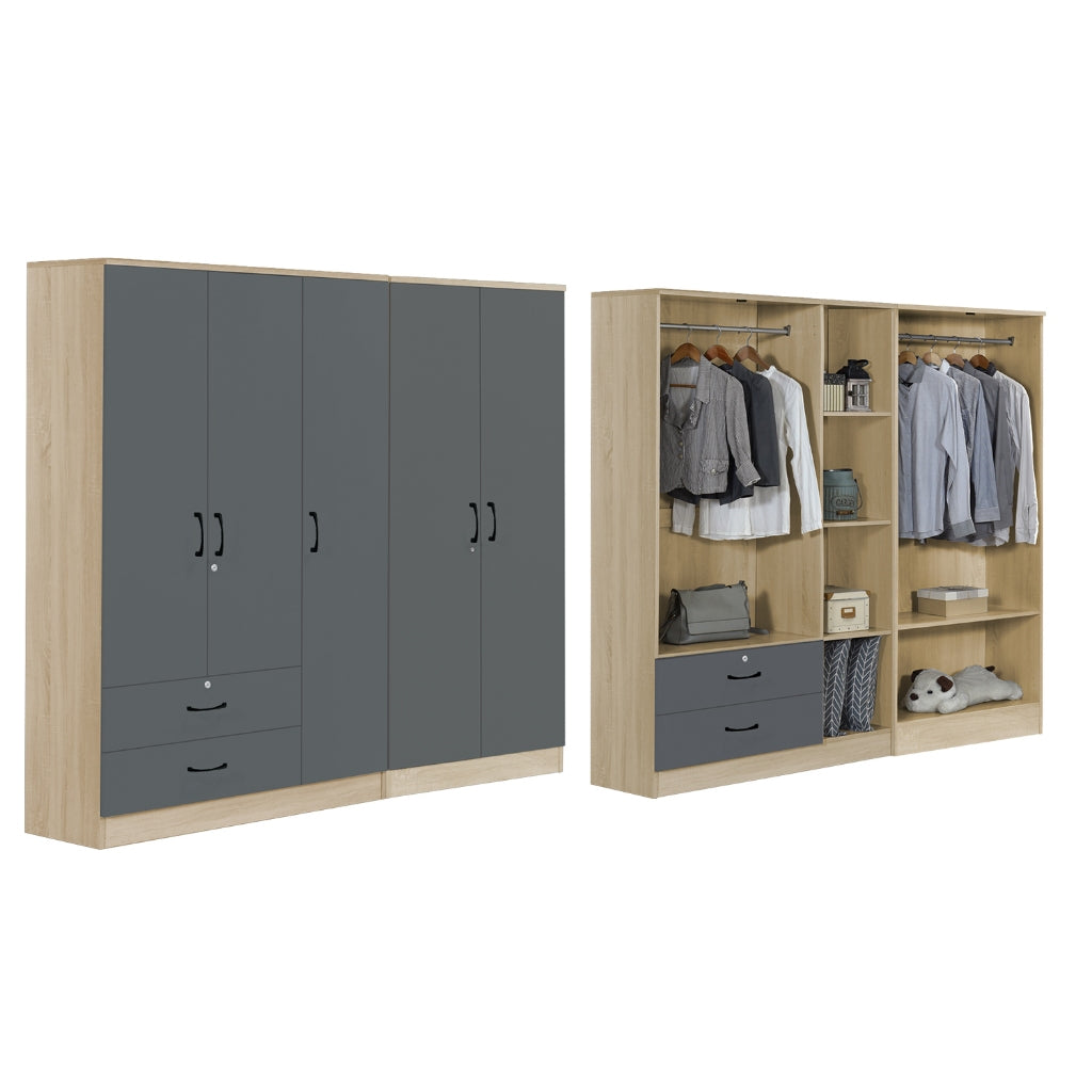 BERLIN Series 1/2/3/4/5 Doors Tall Wardrobe with Drawers and Top Cabinet in 6 Colours