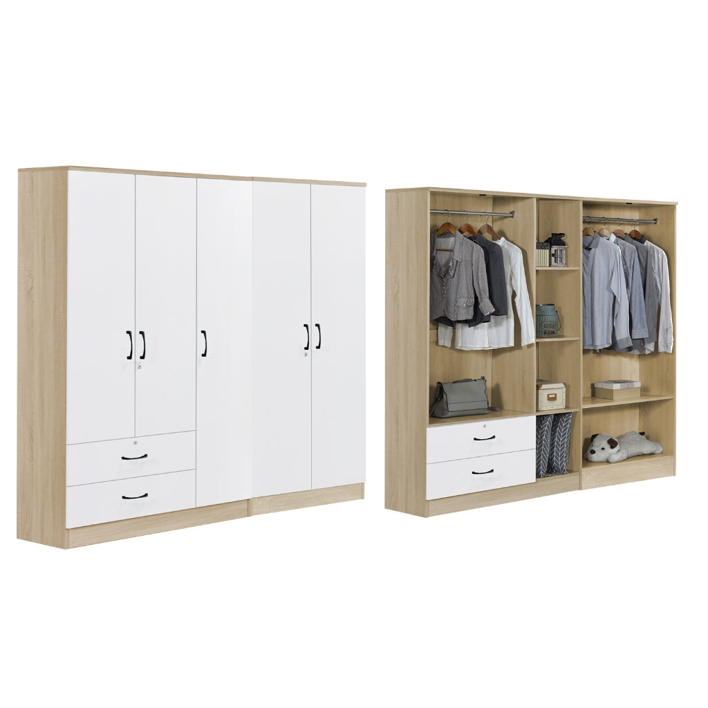 BERLIN Series 1/2/3/4/5 Doors Tall Wardrobe with Drawers and Top Cabinet in 6 Colours
