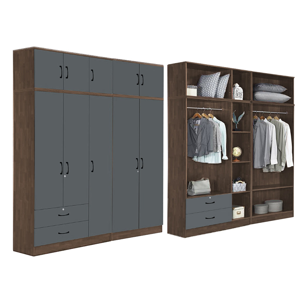 BERLIN Series 1/2/3/4/5 Doors Tall Wardrobe with Drawers and Top Cabinet in 6 Colours