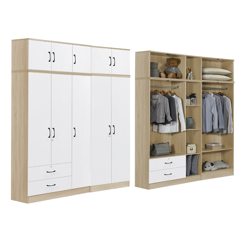 BERLIN Series 1/2/3/4/5 Doors Tall Wardrobe with Drawers and Top Cabinet in 6 Colours