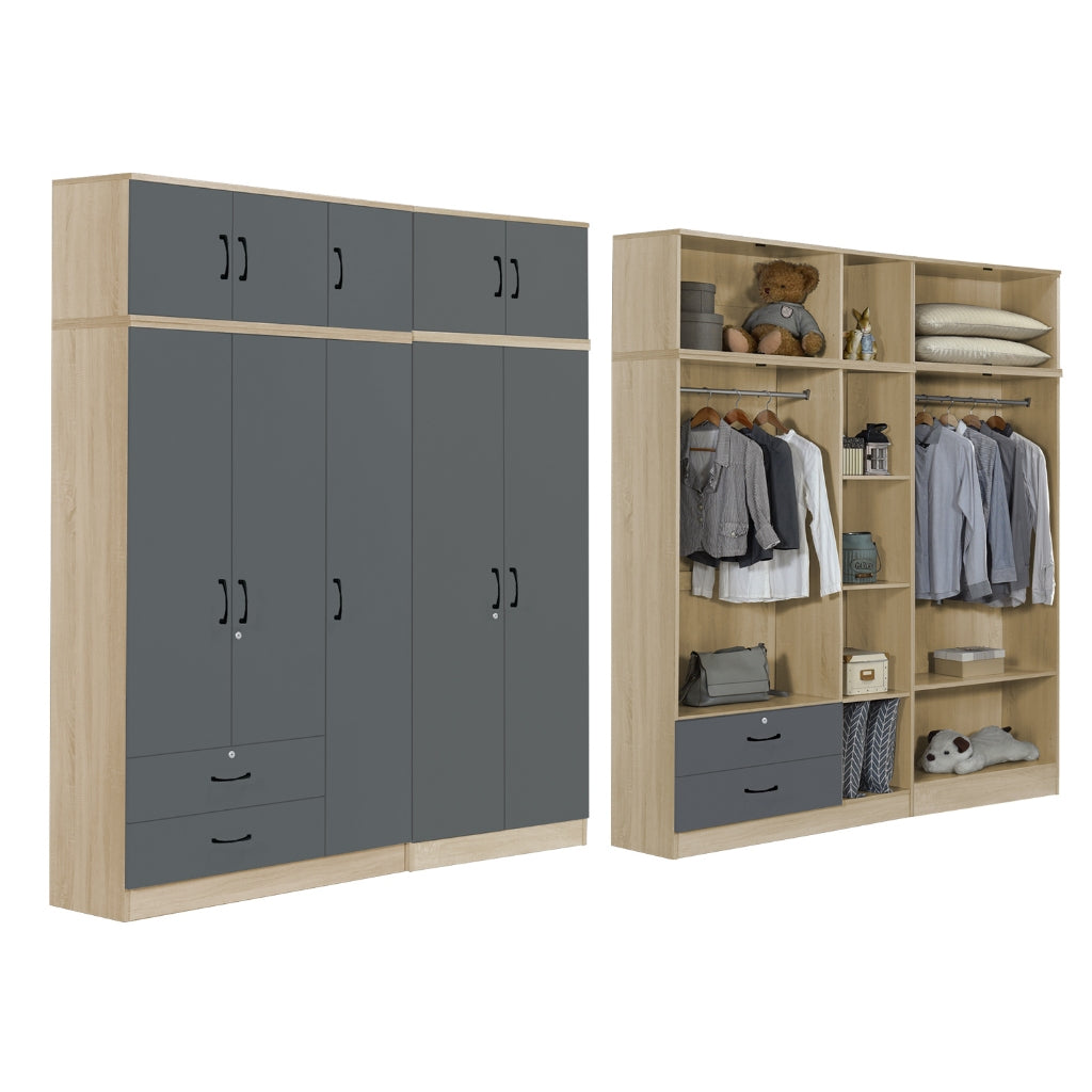 BERLIN Series 1/2/3/4/5 Doors Tall Wardrobe with Drawers and Top Cabinet in 6 Colours