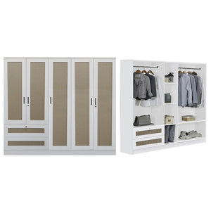 CROATIA Series 1/2/3/4/5 Doors Wardrobe Rattan Design with Drawers and Top Cabinet