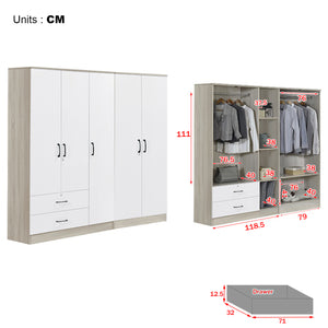 Poland Series 5 Door Wardrobe with 2 Drawers in Ivory & White Colour